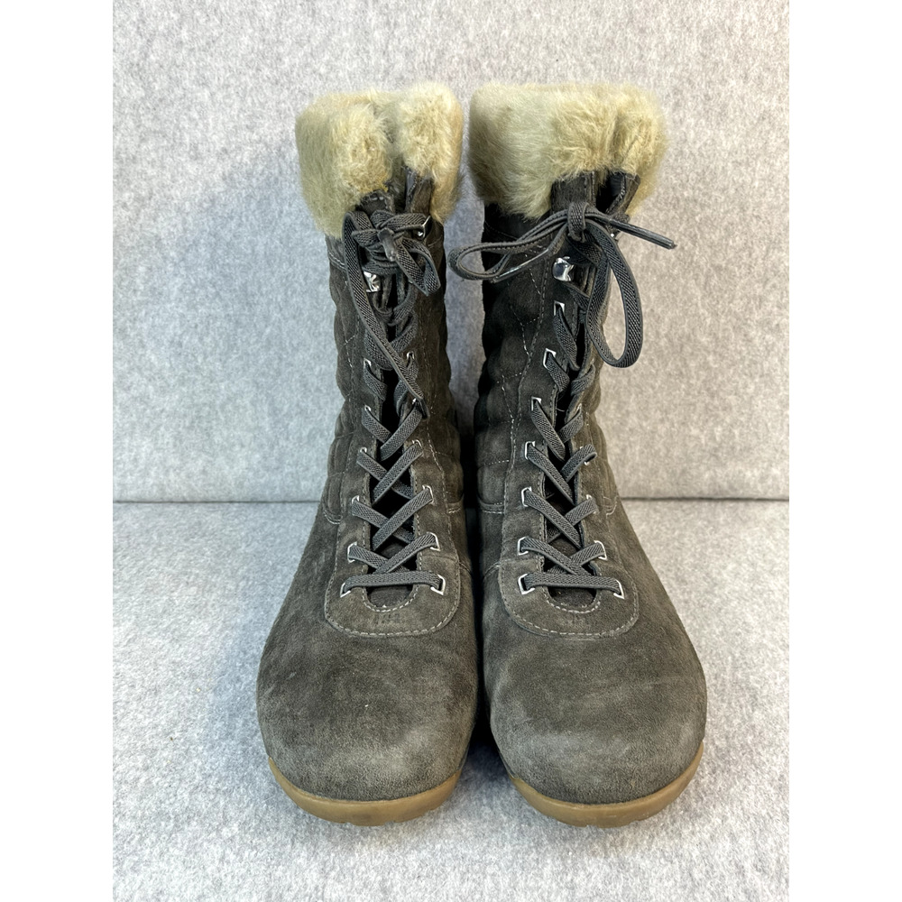 Helly Hansen Gray Suede Leather Quilted Faux Fur Lined Lace Up Boots Sz 7 View 2